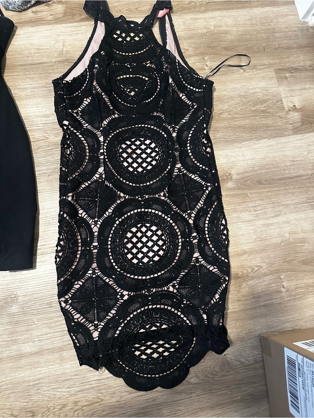 Hello Molly - Sleeveless Black Crochet Overlay Dress with Nude Lining
